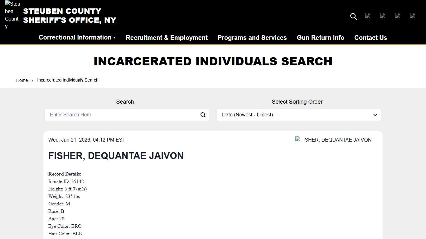Incarcerated Individuals Search | Steuben County Sheriff, NY